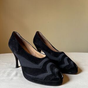 Ombeline Paris Black Suede Peep Toe Pumps – Made in Italy Size 39.5 / 9